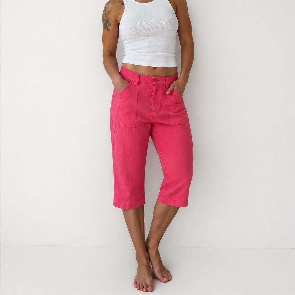 Vintage Bill Blass Pink Carpenter Capris Women's Size 8 Cotton Utility Pants Y2K